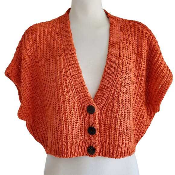 Zara Cropped Orange Knit Sleeveless 3 Button Vest / Cardigan Size S - Picture 1 of 11
